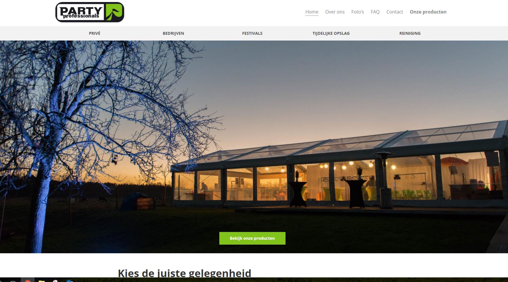 party professionals website online verhuur tent